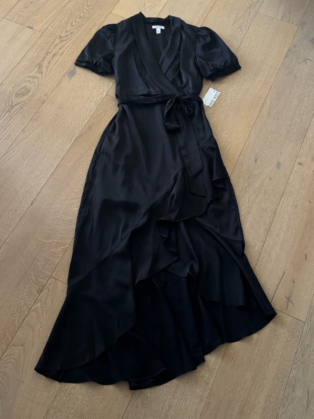 Nine West Black Ruffled Wrap Midi Dress Woman’s XS NWT - Picture 4 of 11